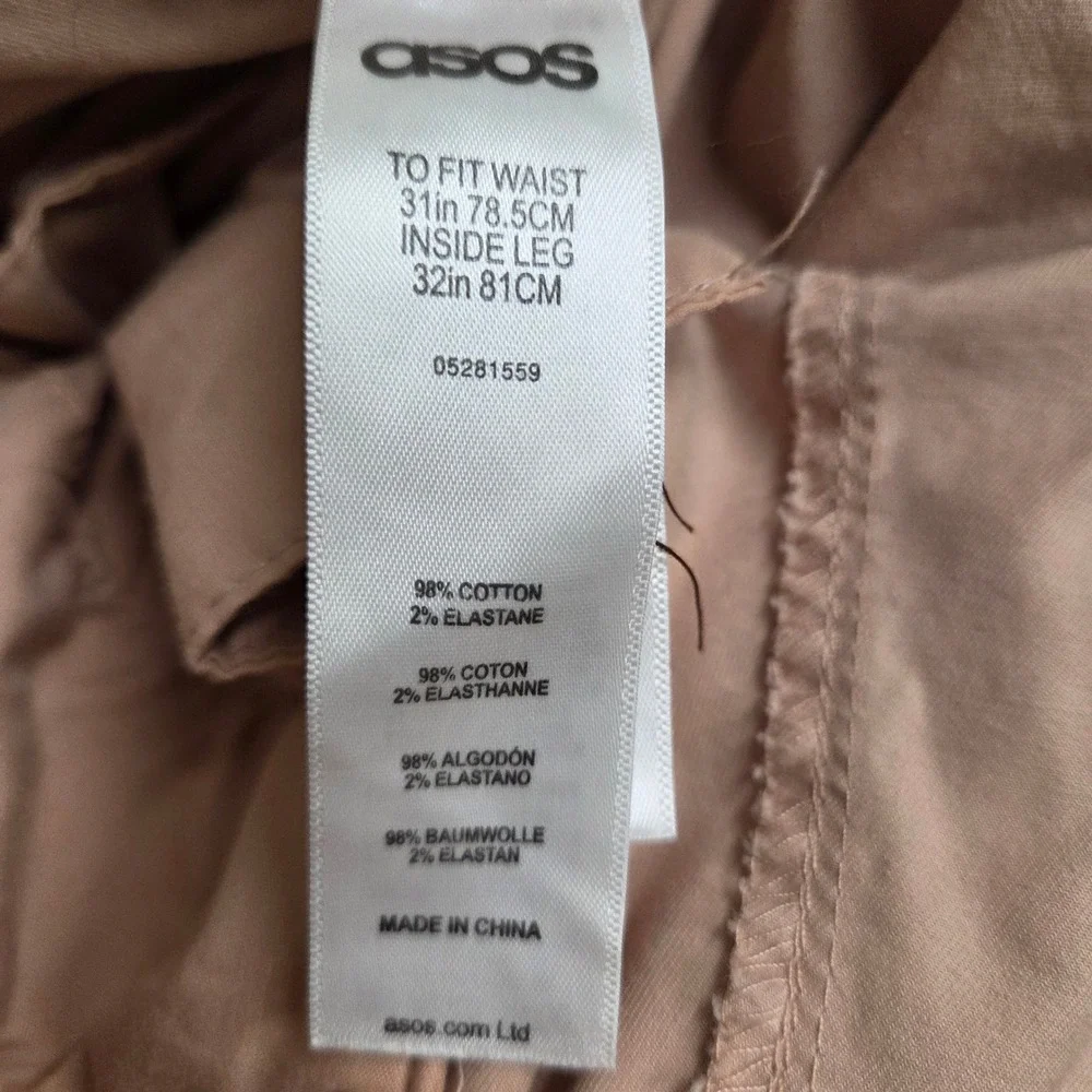 ASOS‎ Mens Slim Fit Chino Pants Dusty Rose Pink Cotton Stretch W31 L30